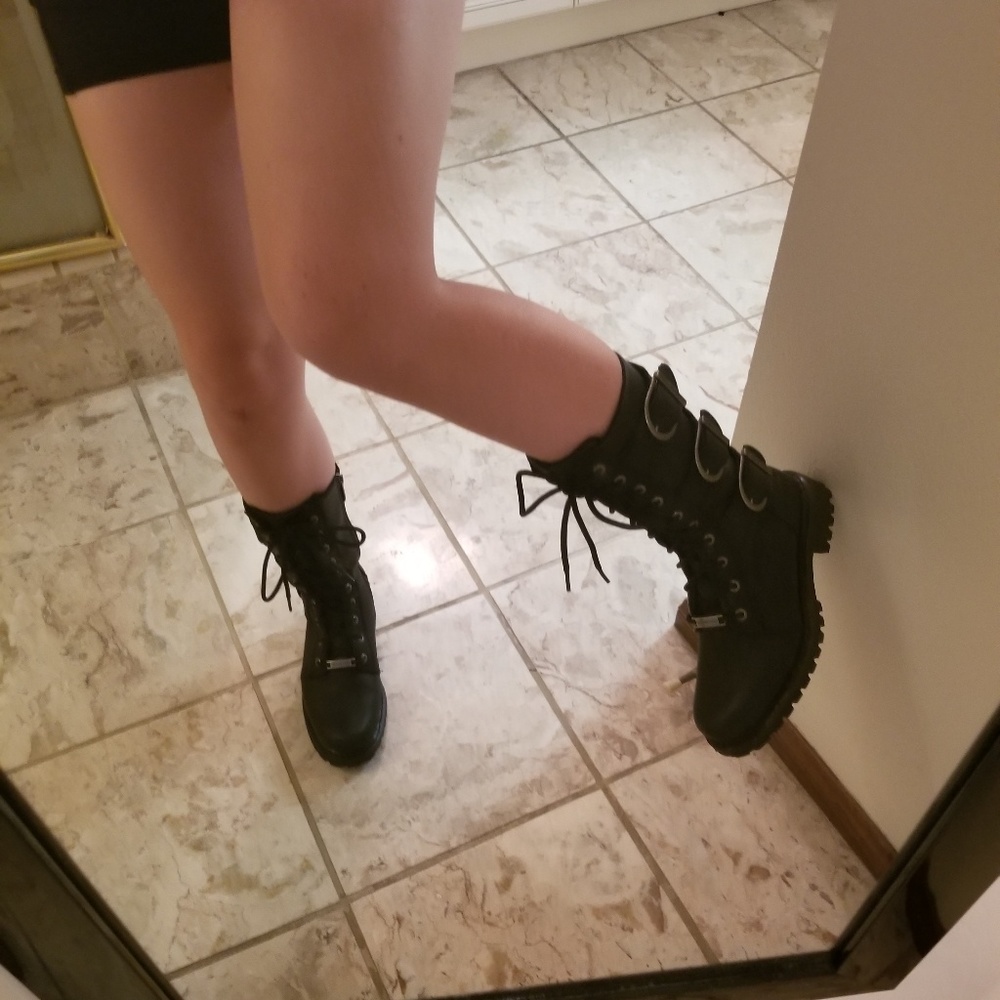 NEW KILEY BLACK LEATHER BIKER COMBAT BOOT 6.5